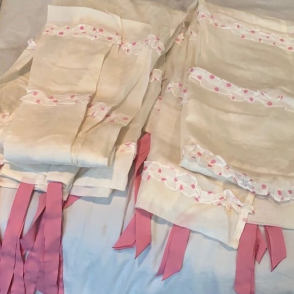 Pottery Barn Dot Ruffle Sheer White Pink Single Curtain Panel - Picture 2 of 3